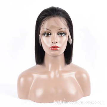 13X6 Lace Front Bob Wig Straight Brazilian Human Hair Deep Part 180% Density Natural Black Pre Plucked Hairline Free Part
